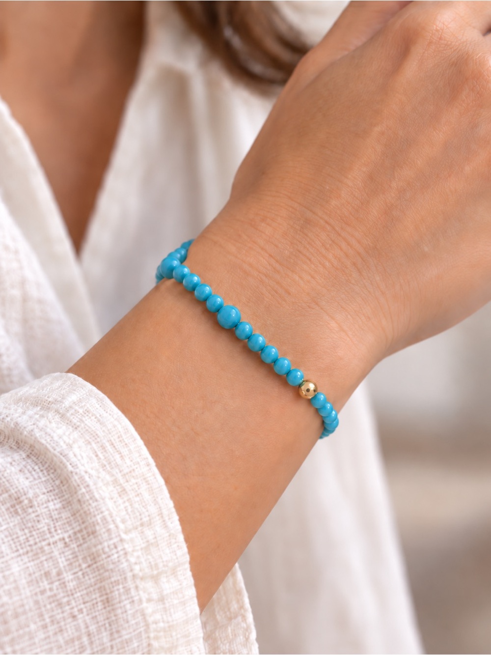 14K Gold Beads & Turquoise Beaded Bracelet